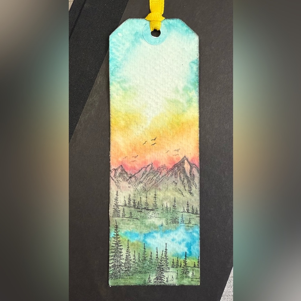 Unique Handcrafted Colorful Mountain Landscape Bookmark